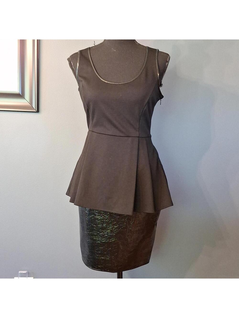 Nwt Catherine Malandrino Black Pleather Bottom Ruffle Waist Detail Dress Size 2